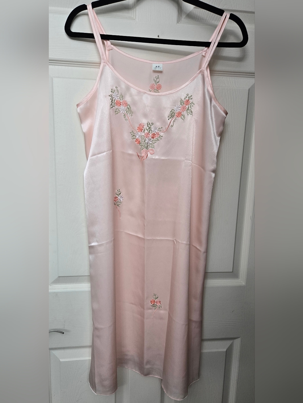 A.T.  Pink Silk Floral Embroidered Nightgown NWOT